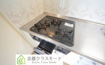 3口ガスシステムキッチン(グリル付き)